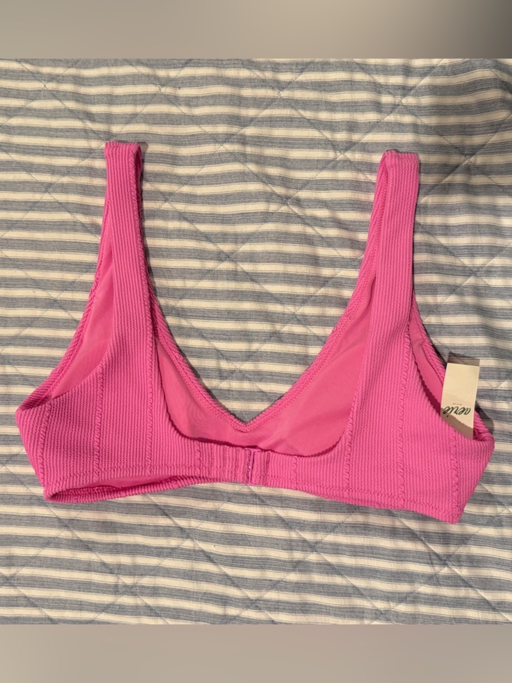 NWT Aerie Women's Pink Ribbed Bikini Top - Picture 2 of 5